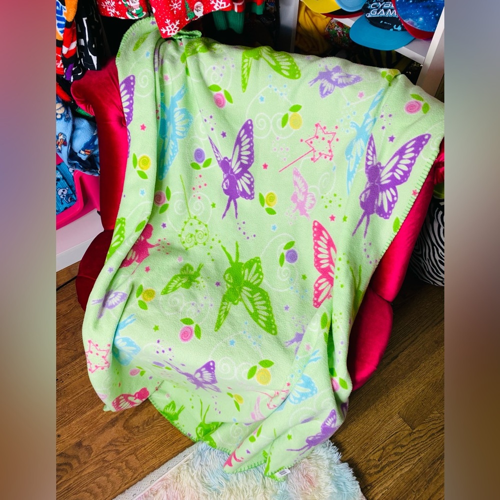 Y2k vintage green fairy fleece blanket